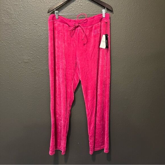 BCBGMaxazria Pink Spell Out Velour Baggy Track Pants - Picture 1 of 7